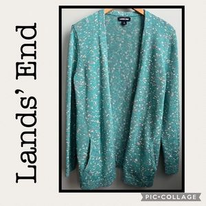 Lands’ End Open Front Teal Cardigan Size S
